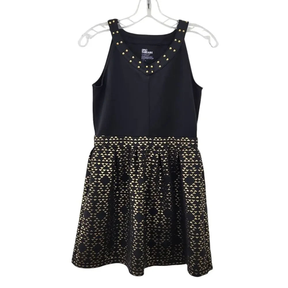 Epic Threads Girls Black and Gold Dress XL Xlarge Sleeveless, Metallic, Holiday